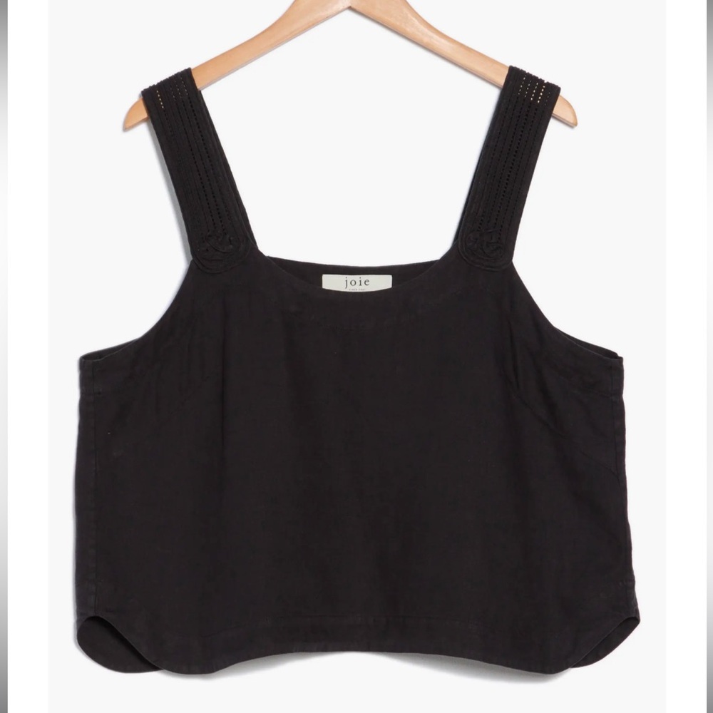 Joie Black Linen Cropped Tank Top Wide Strap Minimalist 2X NWT